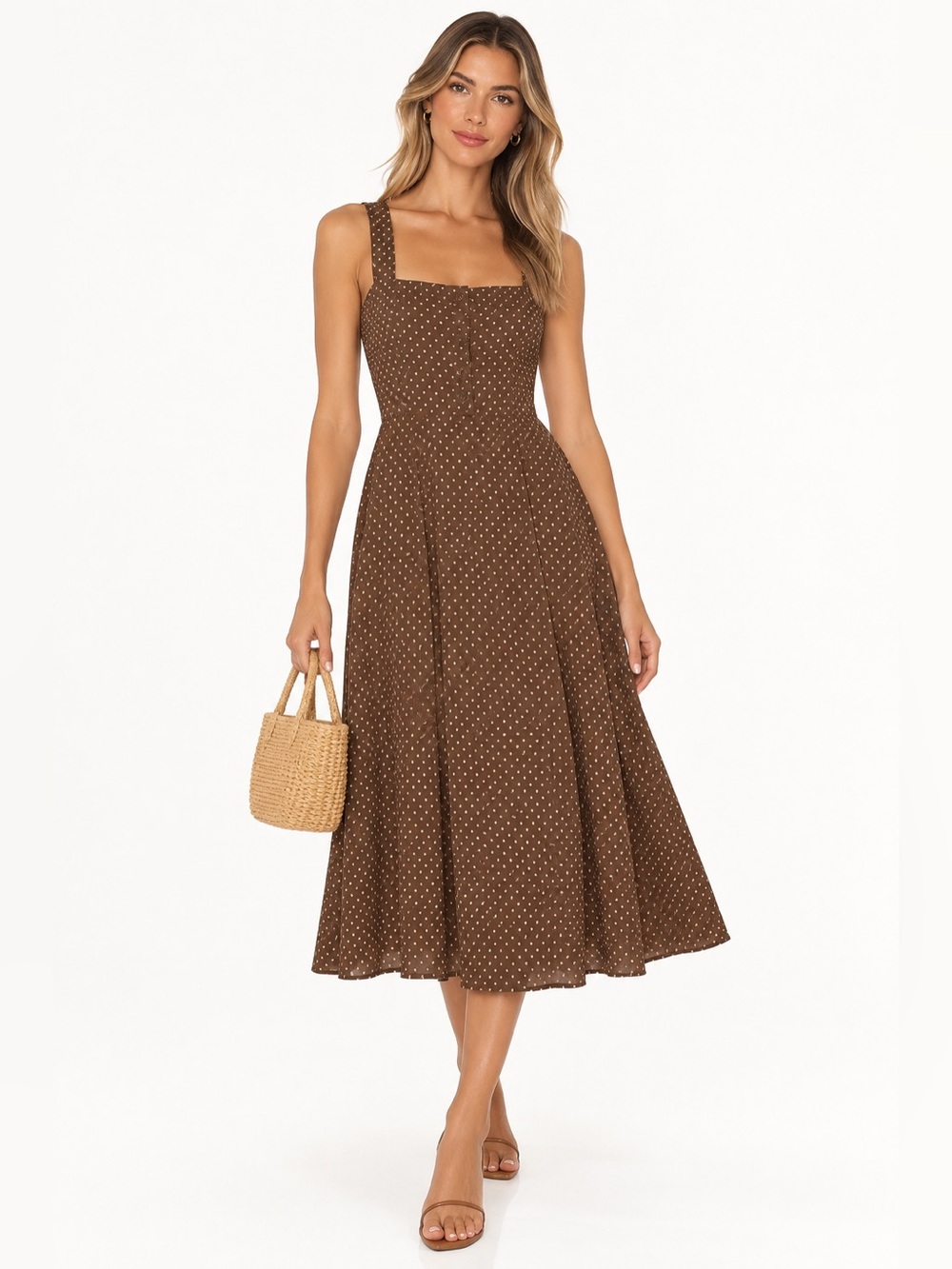 98. NWT Brown Polka Dot Midi Dress